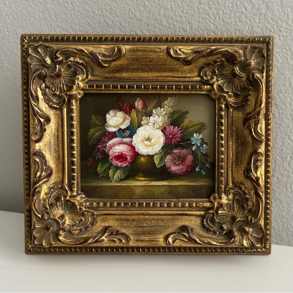 SOLD   Framed Florals in Vase Oil Painting
